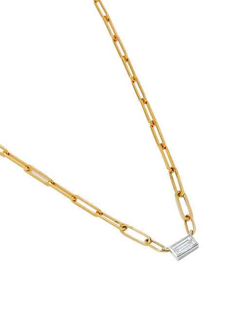 Solitaire necklace gm 1 baguette closed diamond 2 gold photo