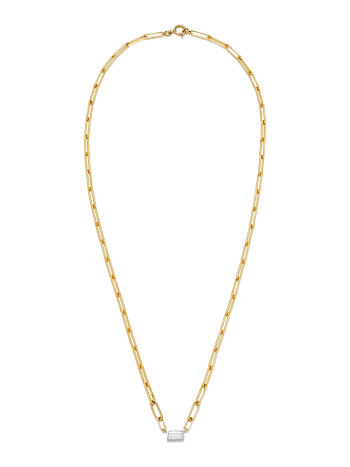 Solitaire necklace gm 1 baguette closed diamond 2 gold