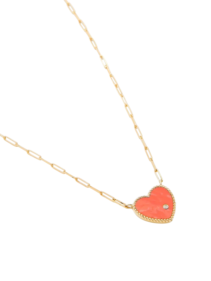 Yellow gold coral heart diamond necklace