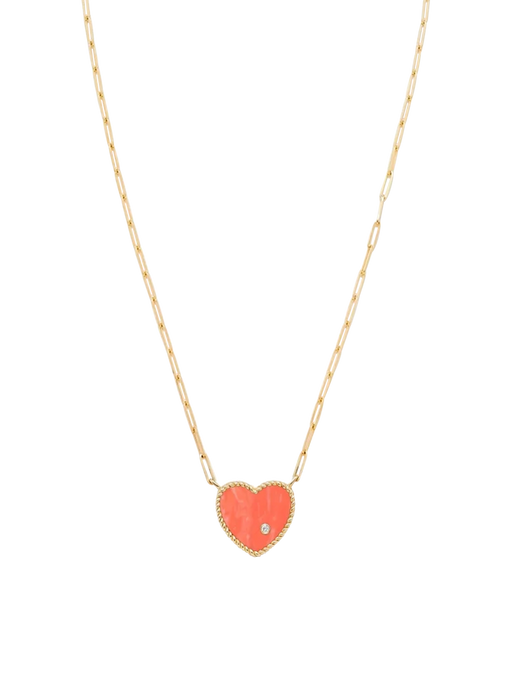 Yellow gold coral heart diamond necklace photo