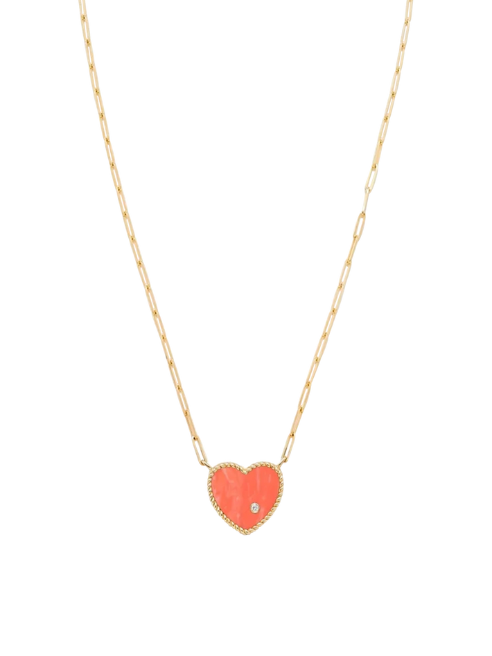 Yellow gold coral heart diamond necklace