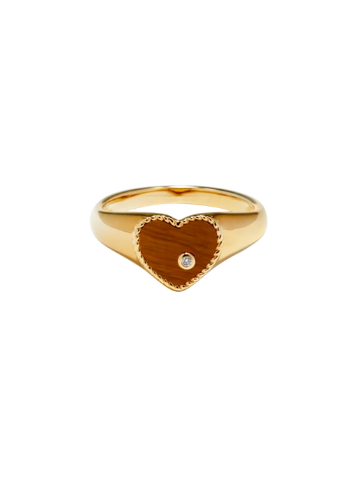 Baby chevalière coeur oeil de tigre or jaune ring photo