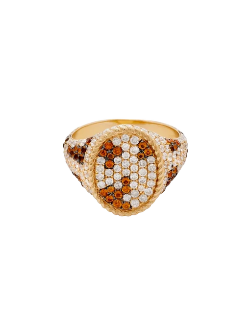 Yellow gold leopard oval signet ring photo
