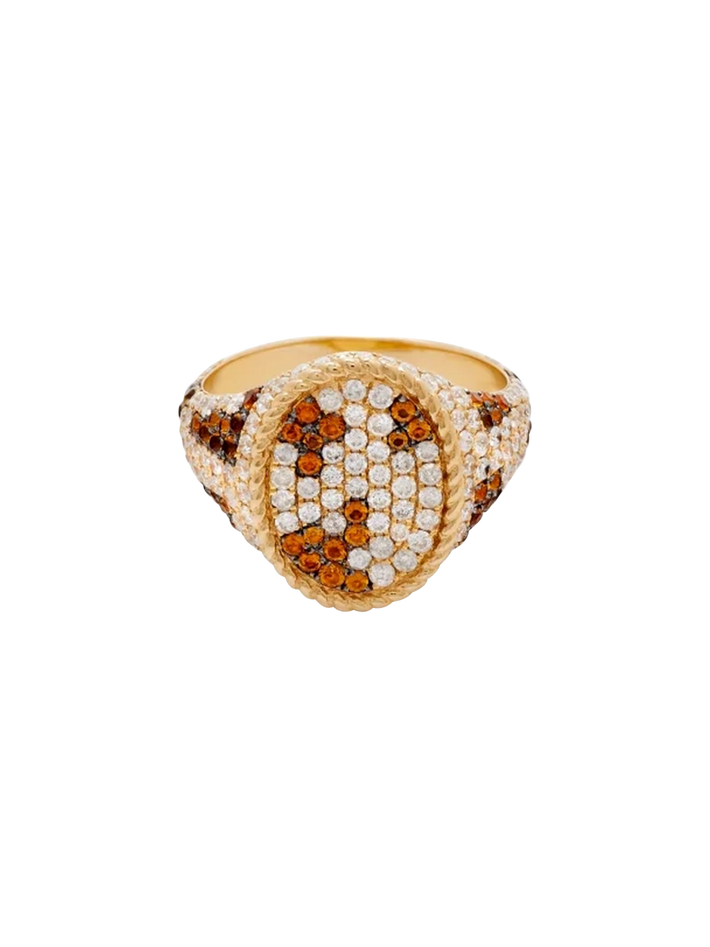 Yellow gold leopard oval signet ring