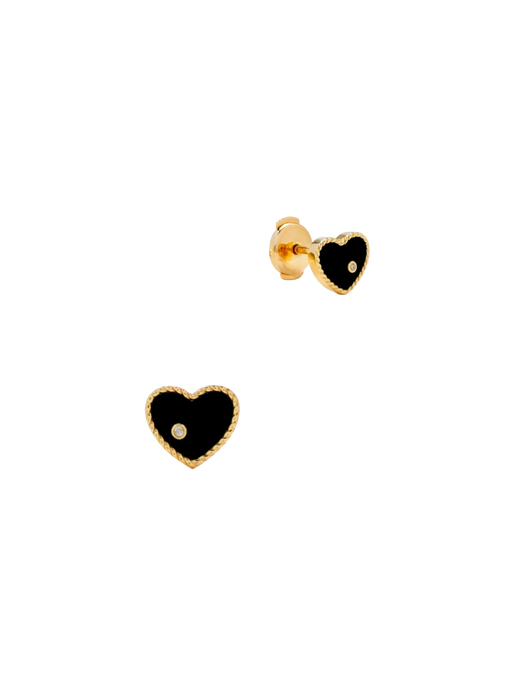 Baby heart yellow gold onyx studs photo