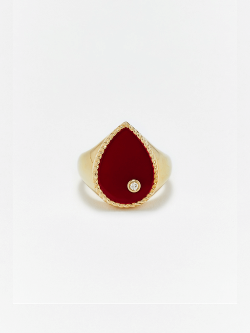 Diamond, agate and gold pear signet ring photo