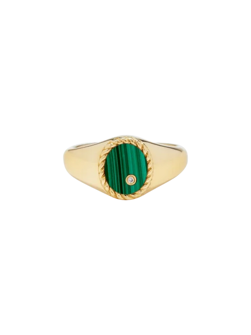 Baby chevalière ovale malachite or jaune ring photo