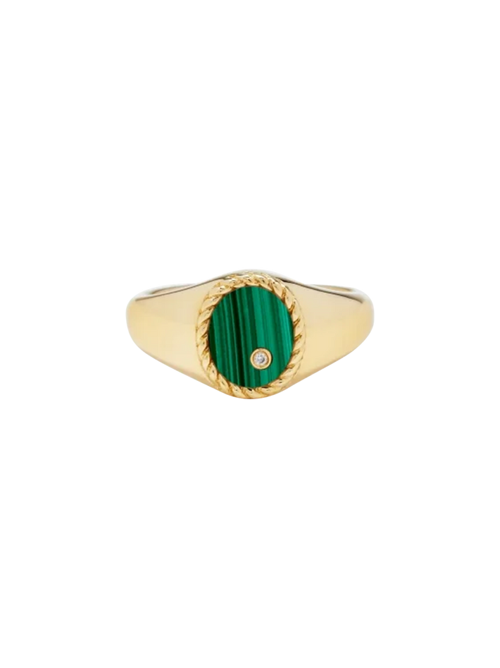 Baby chevalière ovale malachite or jaune ring