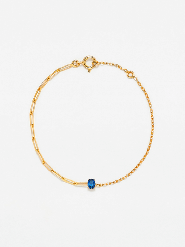 Blue sapphire oval mixed-chain bracelet