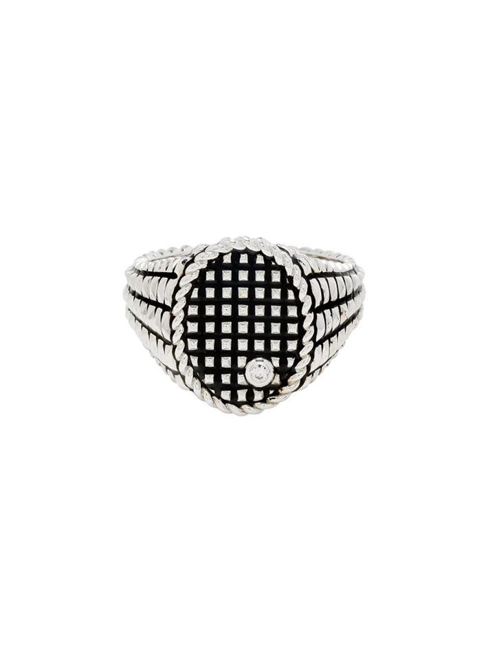 Picotti oval signet ring black enamel white gold