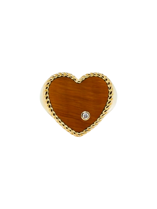 Yellow gold tiger eye heart signet ring photo