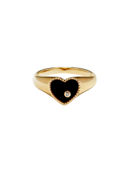 Baby chevalière coeur onyx or jaune ring photo