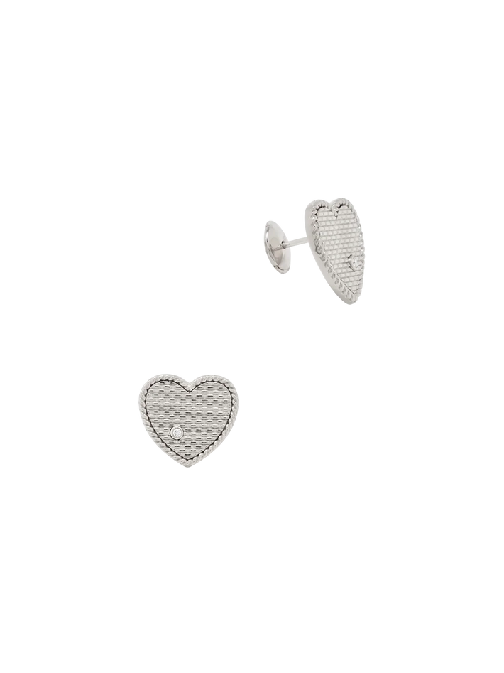 White gold cannage heart studs