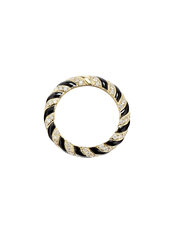 Twisted wedding ring black enamel yellow gold