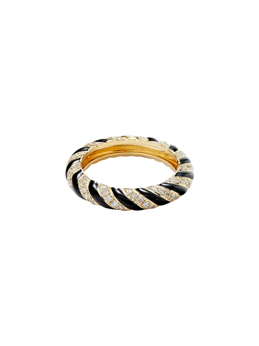 Twisted wedding ring black enamel yellow gold photo