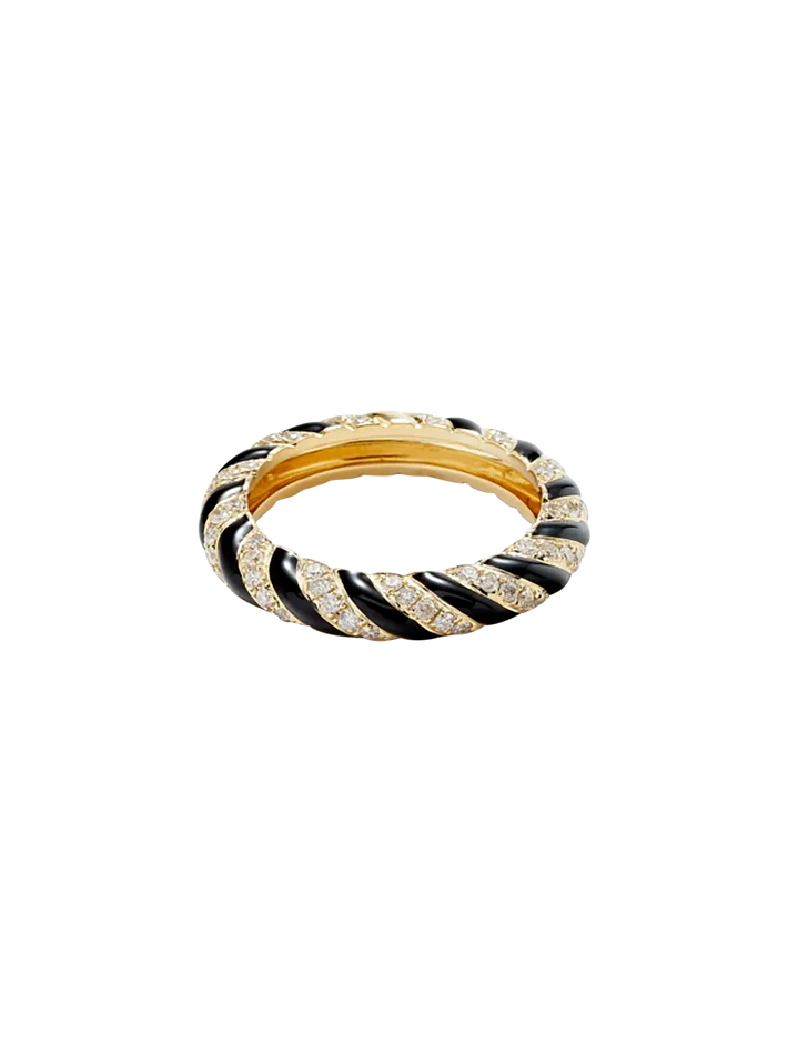 Twisted wedding ring black enamel yellow gold