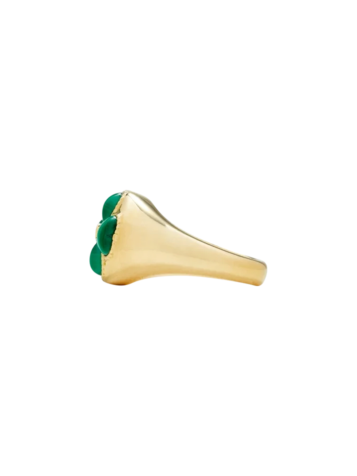 Yellow gold malachite mini clover dome ring