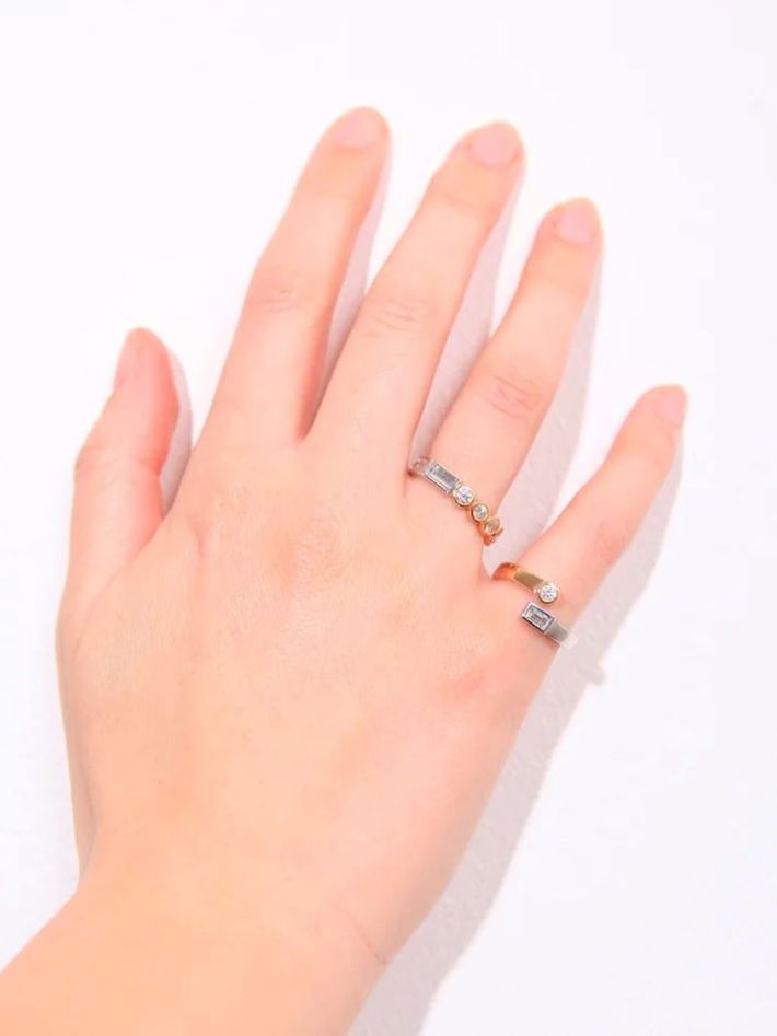 Ring you & me baguettes closed & diamonds mixed golds
