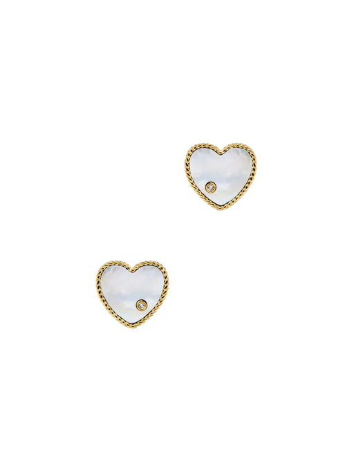 Yellow gold mother of pearl heart studs photo