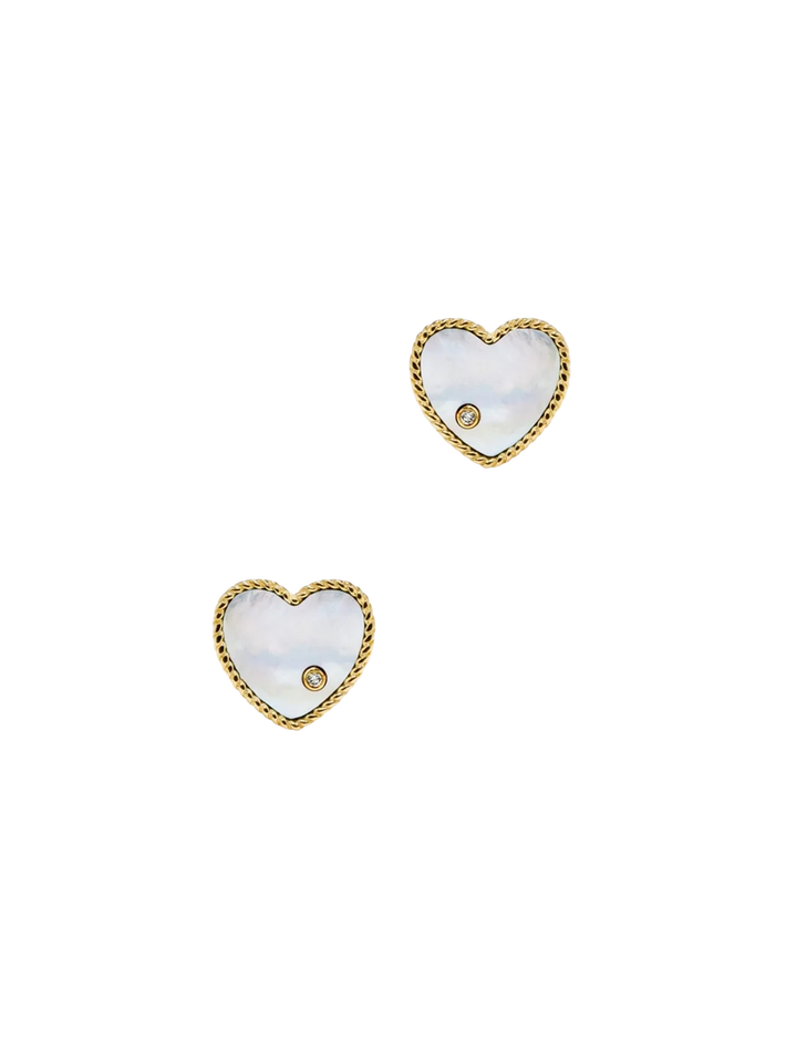 Yellow gold mother of pearl heart studs