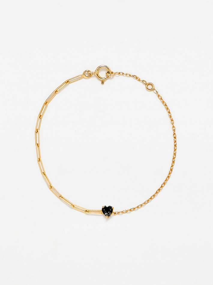Black spinel heart mixed-chain bracelet