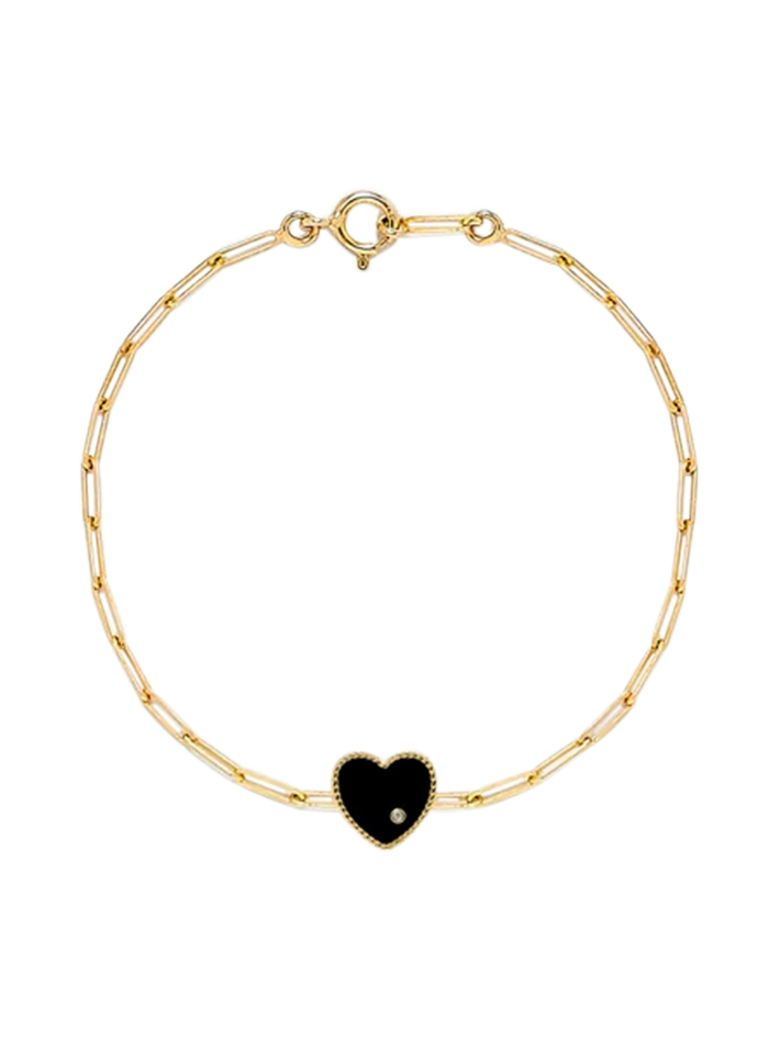 Diamond pm bracelet onyx heart yellow gold