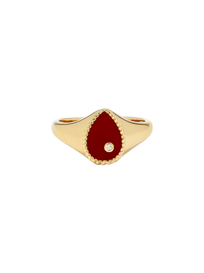 Baby chevalière poire agate rouge or jaune ring
