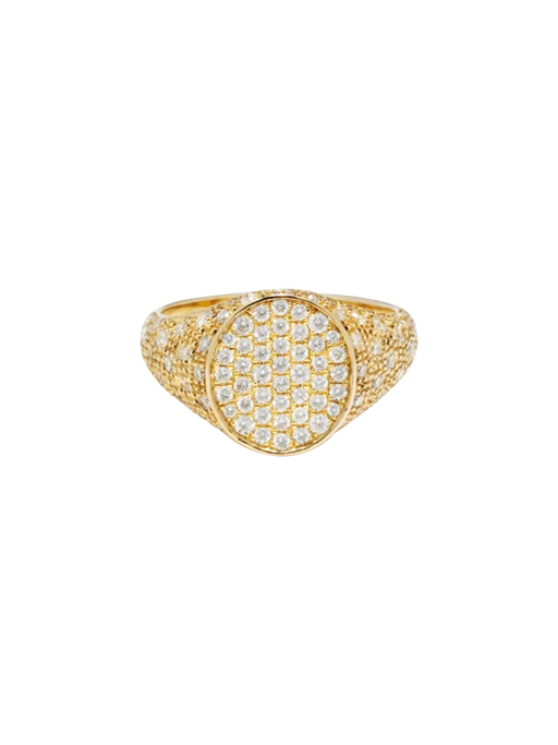 Chevalière mini ovale diamants or jaune ring photo