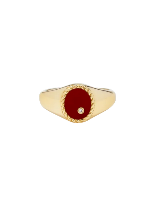 Baby chevalière ovale agate rouge or jaune ring photo