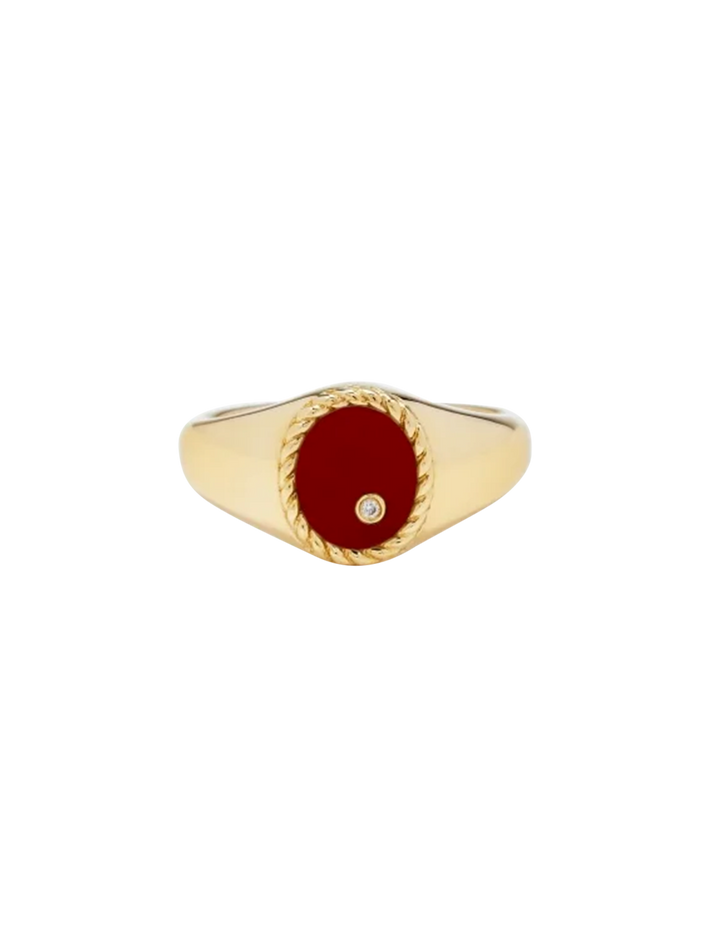 Baby chevalière ovale agate rouge or jaune ring