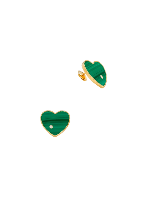 Maxi yellow gold malachite heart studs photo