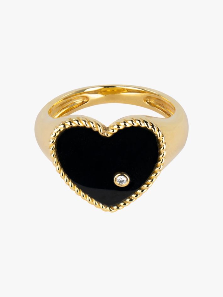 Diamond, onyx and gold heart signet ring