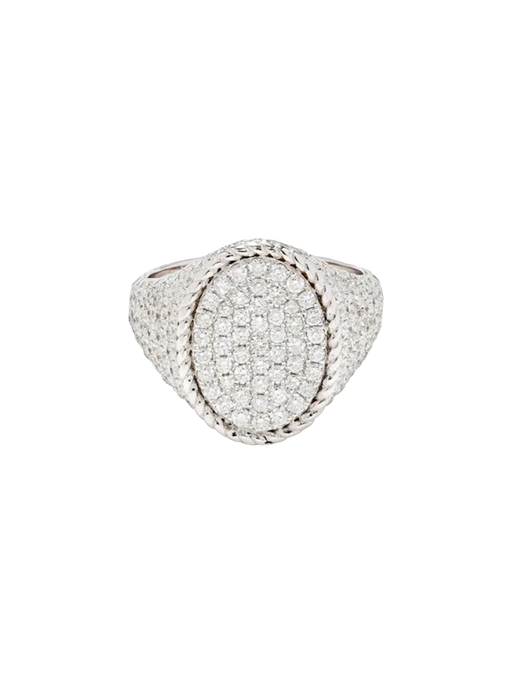 Oval signet ring full diamonds white gold photo