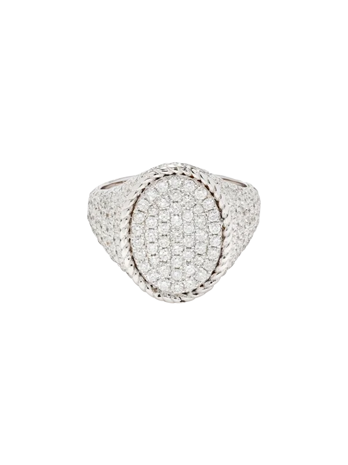 Oval signet ring full diamonds white gold