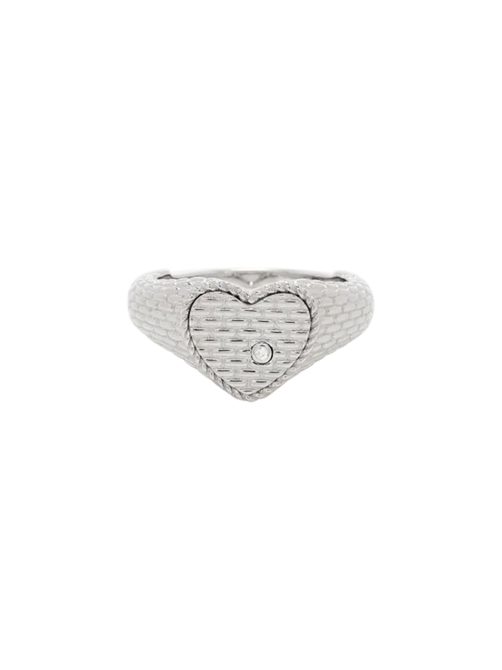 Baby chevalière coeur cannage or blanc ring