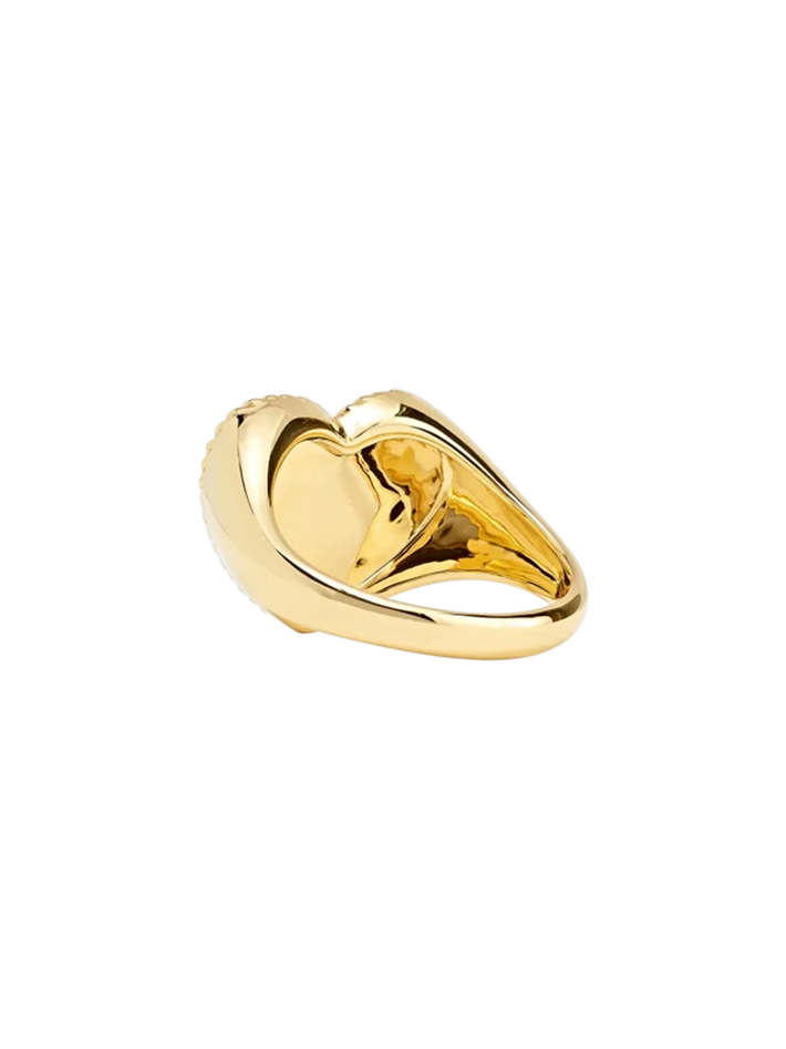 Yellow gold diamond heart signet ring