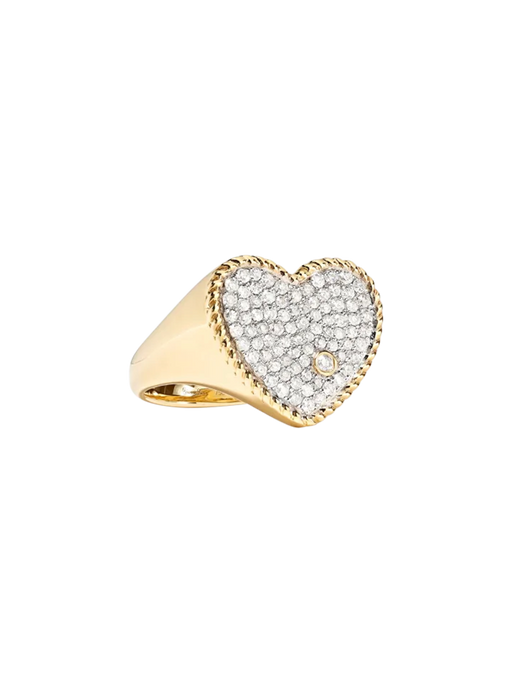 Yellow gold diamond heart signet ring photo
