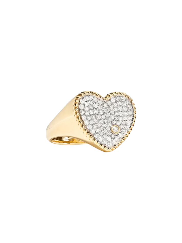 Yellow gold diamond heart signet ring