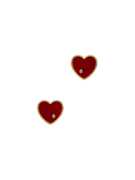 Yellow gold red agate heart studs photo