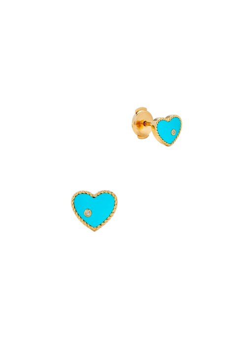 Yellow gold turquoise heart baby studs photo