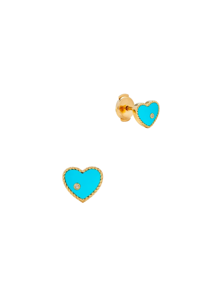 Yellow gold turquoise heart baby studs