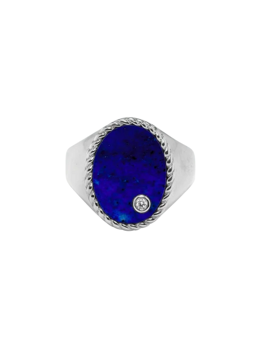 Oval signet ring lapis lazuli white gold photo