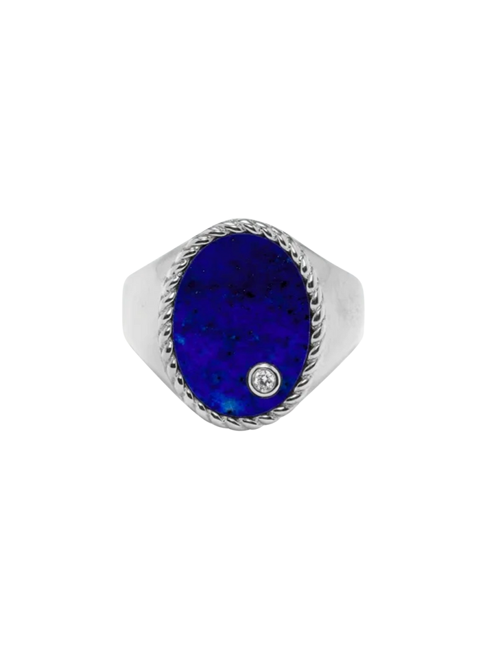 Oval signet ring lapis lazuli white gold