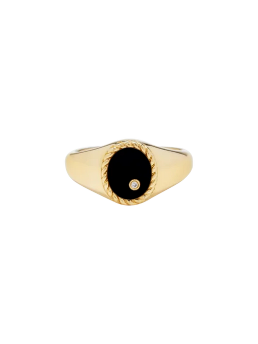 Baby chevalière ovale onyx or jaune ring photo