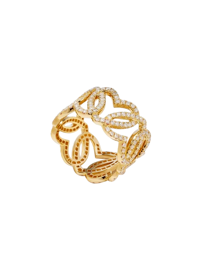 Yellow gold diamond heart link ring