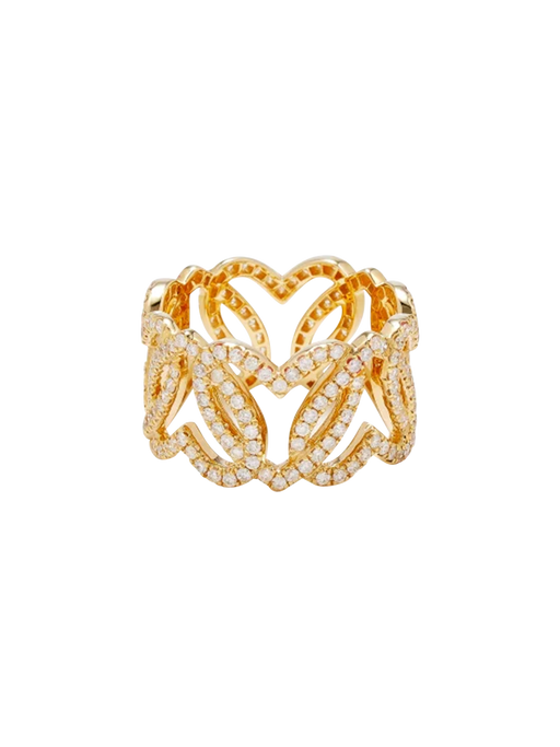 Yellow gold diamond heart link ring photo