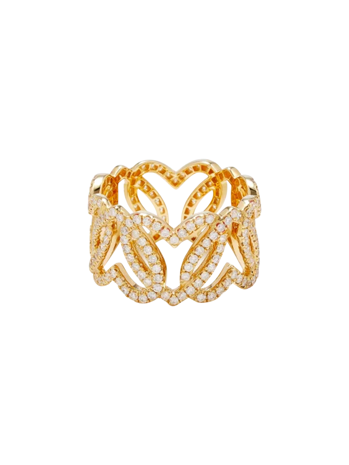 Yellow gold diamond heart link ring