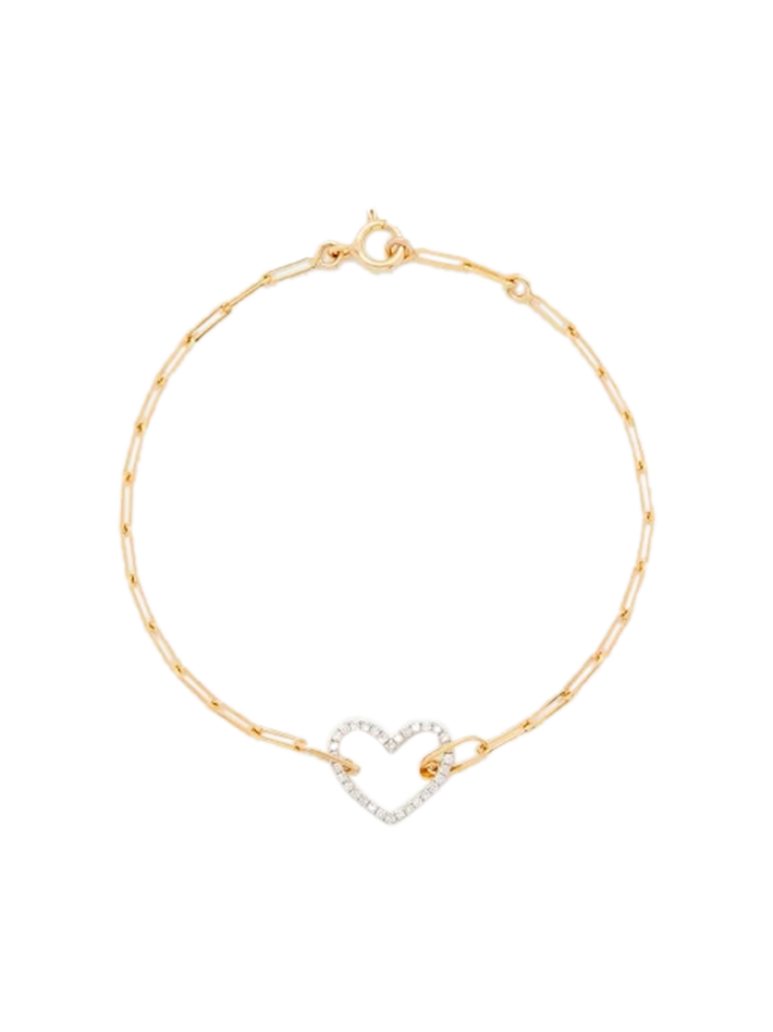 Small heart bracelet with diamonds in yellow gold