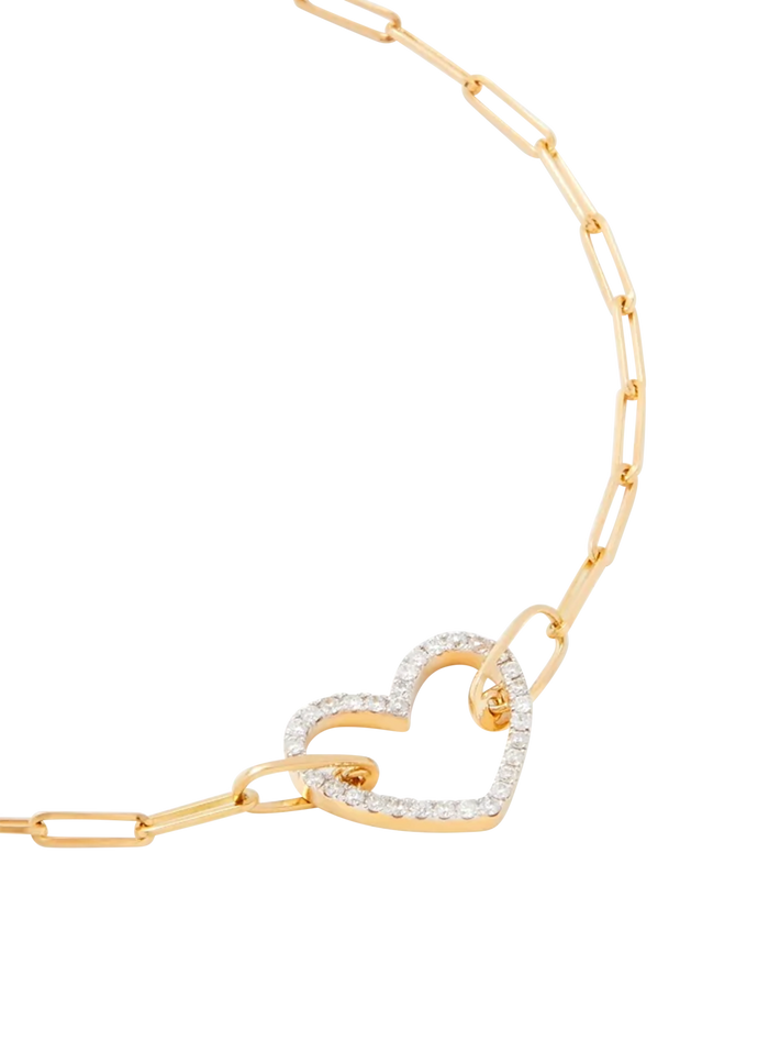 Small heart bracelet with diamonds in yellow gold