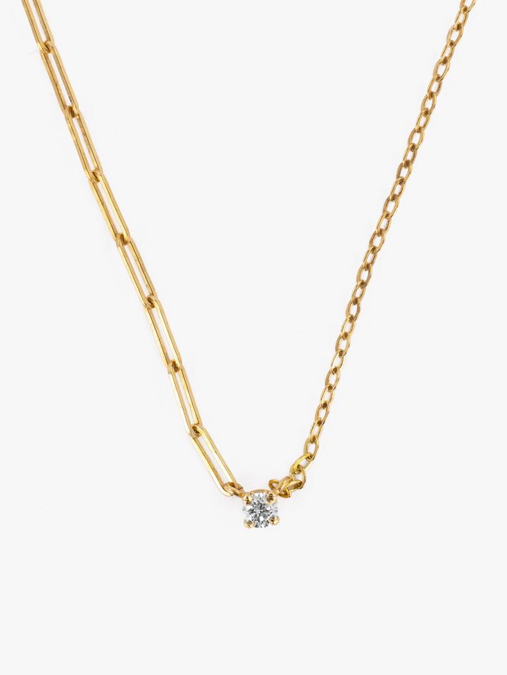 Diamond solitaire mixed-chain necklace